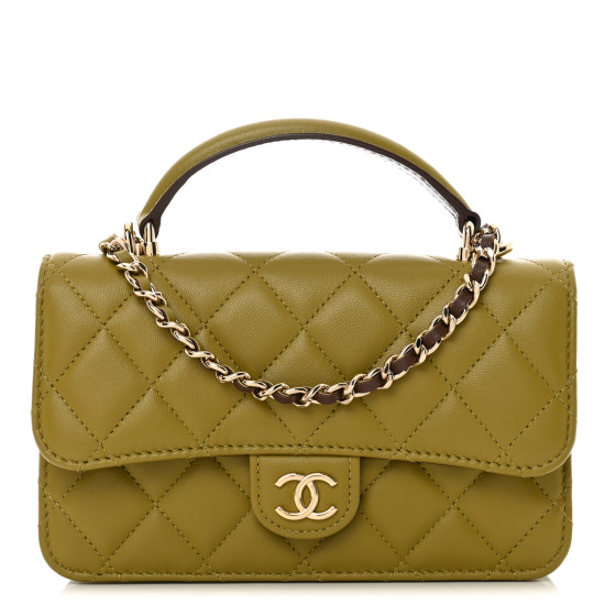 【CHANEL】small bag /phone holder with chain★グリーン CHANEL Lambskin Quilted Flap Phone Holder With Chain Green