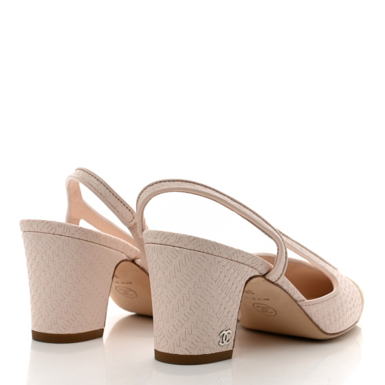 CHANEL Woven Plastic Lambskin Cap Toe CC Slingback Pumps 36
