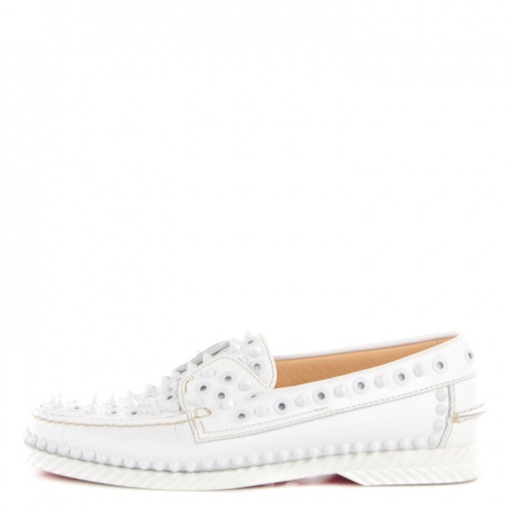 CHRISTIAN LOUBOUTIN Calfskin Yacht Spikes Loafers 38.5 White