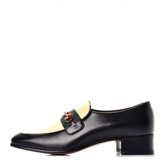 GUCCI Goatskin Web Interlocking G Mens Horsebit Mid Heel