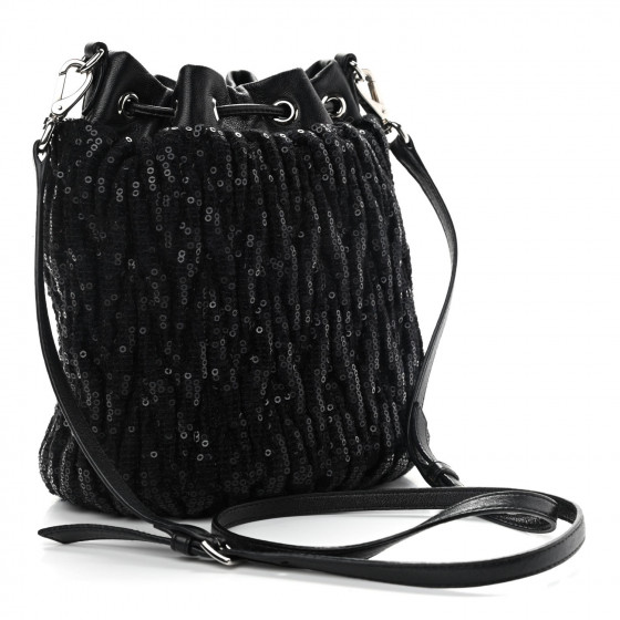 MIU MIU Paillettes Mate Bucket Bag Black 964158 | FASHIONPHILE