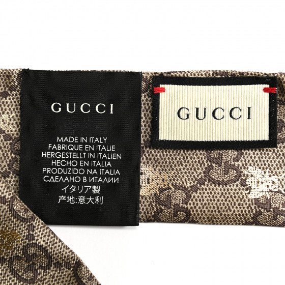 GUCCI Bee ジャガードスカーフ GUCCI GG Bees Motif Jacquard Silk Scarf Neck Bow Beige Pink