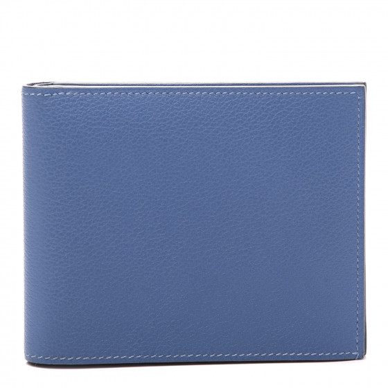HERMES Evercolor Citizen Twill Compact Wallet Bleu de Galice
