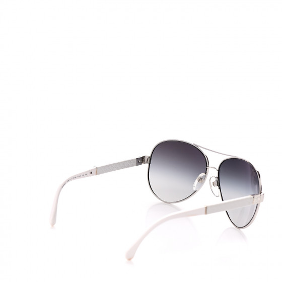 CHANEL Lambskin Quilted CC Aviator Sunglasses 4195-Q White Silver