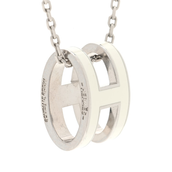 ★Hermes★(W) Mini Pop H Pendant★Palladium & Blanc HERMES Lacquered Palladium Mini Pop H Pendant Necklace White