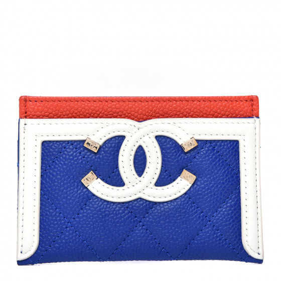 【CHANEL】FILIGREE CARD HOLDER カードホルダー CHANEL Caviar Quilted Filigree Card Holder Blue White Red