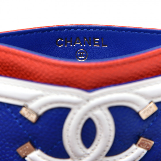 【CHANEL】FILIGREE CARD HOLDER カードホルダー CHANEL Caviar Quilted Filigree Card Holder Blue White Red