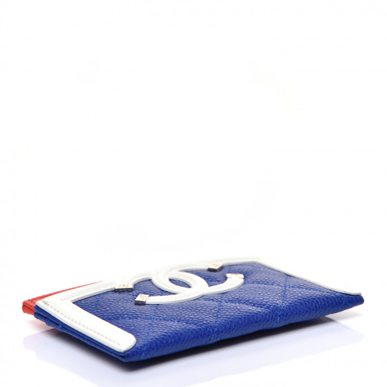 【CHANEL】FILIGREE CARD HOLDER カードホルダー CHANEL Caviar Quilted Filigree Card Holder Blue White Red