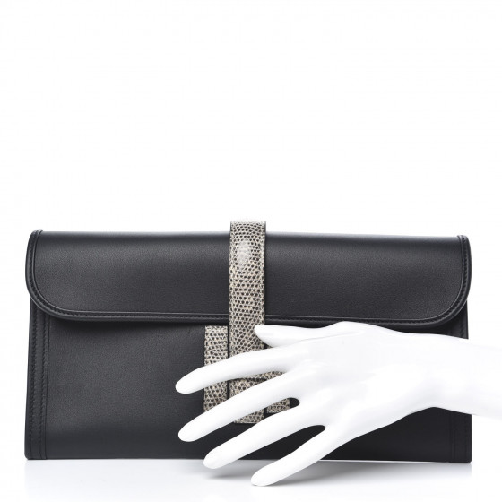 HERMES Swift Lizard Jige Elan Touch 29 Clutch Black Ombre