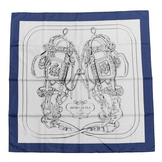HERMES Silk Carre Eyeliner Brides De Gala Scarf 90 Marine