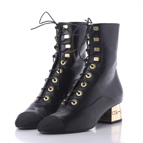 CHANEL Lambskin Grosgrain Cap Toe Egyptian Amulet CC Lace Up