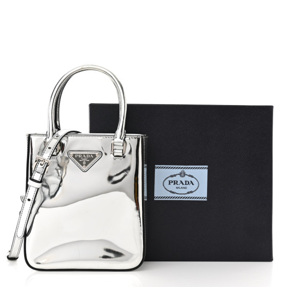 PRADA Spazzolato Metal Triangle Logo Small Double Handle