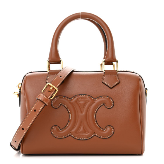 CELINE SMALL BOSTON Calfskin handbag 関税込 ハンドバッグ CELINE Smooth Calfskin Triomphe Small Boston Bag Tan 1430465