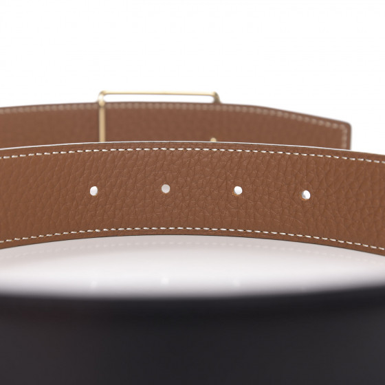 HERMES Togo Calfskin 38mm Oscar Belt 75 Gold Black 588276