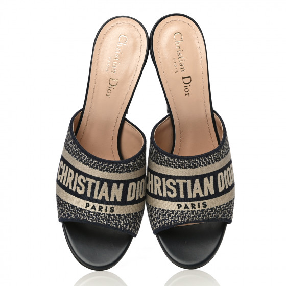 CHRISTIAN DIOR Cotton Embroidered Dway 85mm Slide Sandals