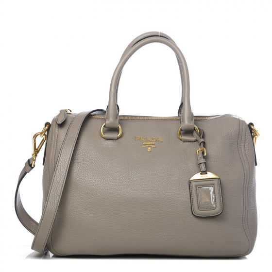 PRADA プラダ　ARGILLA Prada Vitello Phenix Argilla Grey Leather Flap Crossbody Bag