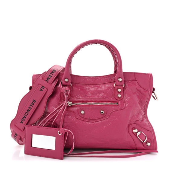BALENCIAGA Agneau Classic Hardware S City Logo Strap Rose