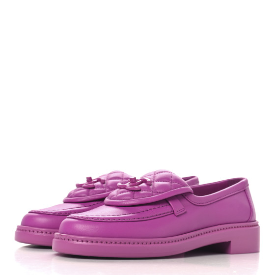 CHANEL Lambskin Quilted CC Turnlock Loafers 35.5 Fuchsia