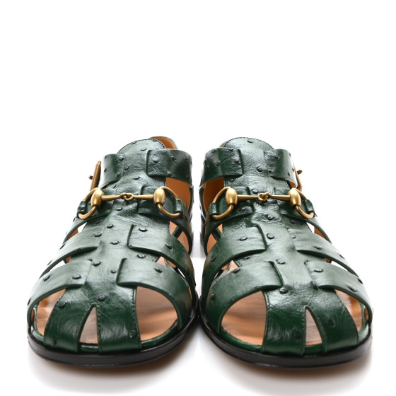 希少✨GUCCI Ostrich Cross Woven Sandals GUCCI Ostrich Millenium Mens Horsebit Sandals 10 Vintage
