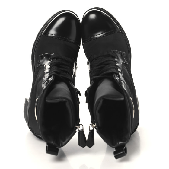 PRADA Spazzolato Re-Nylon Metal Triangle Logo Lace Up 85mm