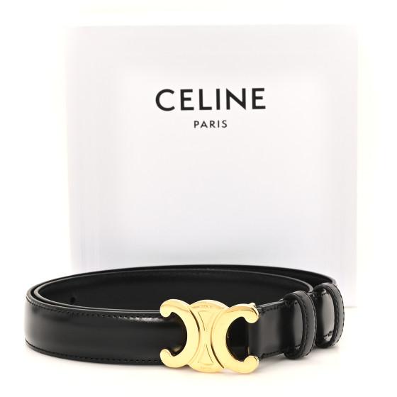 CELINE ブラック ベルト M 25MM CELINE Box Calfskin Medium 25mm Triomphe Belt 70 28 Black