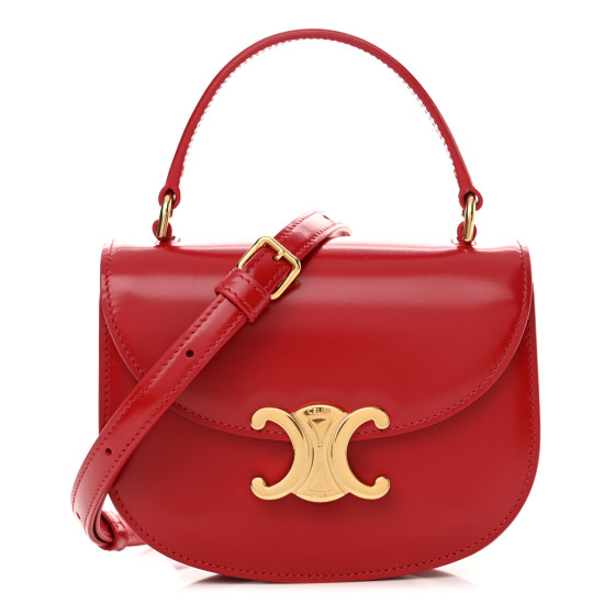 CELINE Shiny Calfskin Triomphe Mini Besace Clea Red 1529181