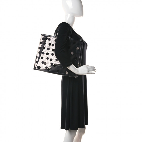 【関税送料込】Prada Polka Dot Mesh & Leather Tote ブラック PRADA Mesh Sequin Polka-Dot Tote Bag Black 1070316