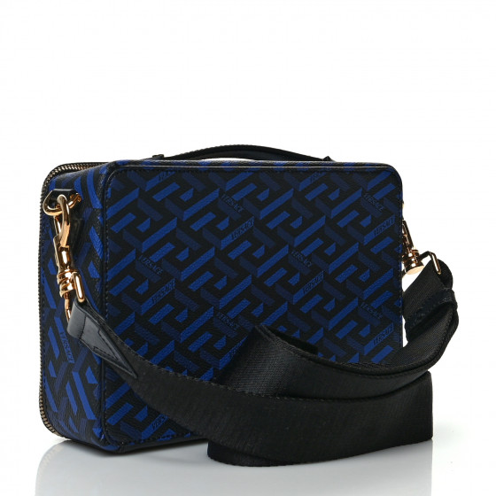 ショルダーバッグ VERSACE Crossbody Bags Men Fabric Black/Blue Navy NEW $1,400 VERSACE Men Blue Leather GOLD MEDUSA LOGO