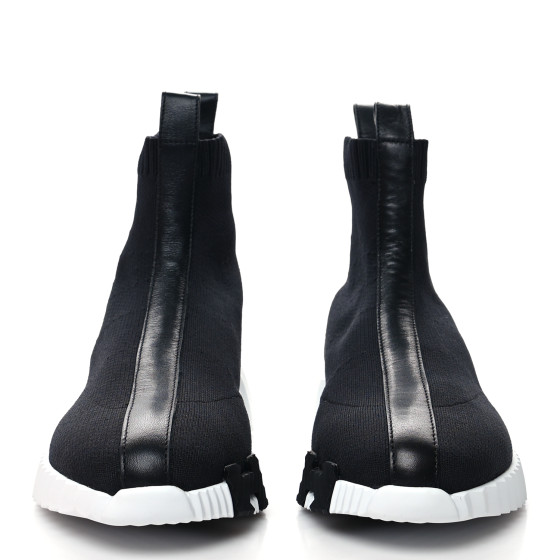 HERMES Technical Canvas Goatskin Fun Sneakers 39 Black White