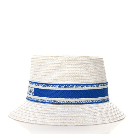 クリスチャンディオール　バケハ　59 CHRISTIAN DIOR Straw Bucket Hat 59 White Blue 1251643