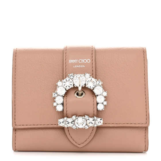 JIMMY CHOO Calfskin Crystal Cheri Compact Wallet Powder Pink