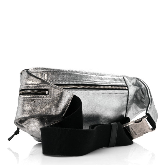 Saint Laurent シルバー メタリック ボディバッグ SAINT LAURENT Metallic Calfskin Ripstop Body Belt Bag Silver
