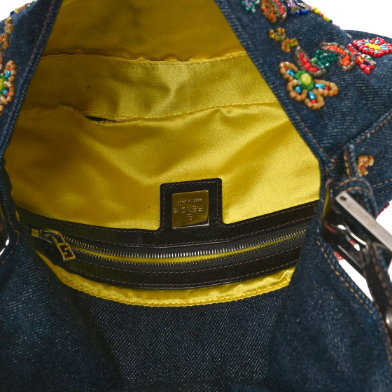 バッグ FENDI Beaded Denim Bucket VINTAGE RAREFENDI denim beaded embroidered Mamma Bucket shoulder bag