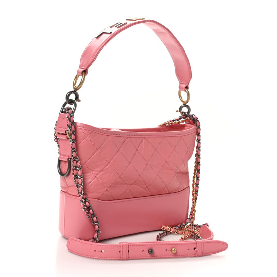 CHANEL Aged Calfskin Quilted Medium Gabrielle Logo Hobo Rose