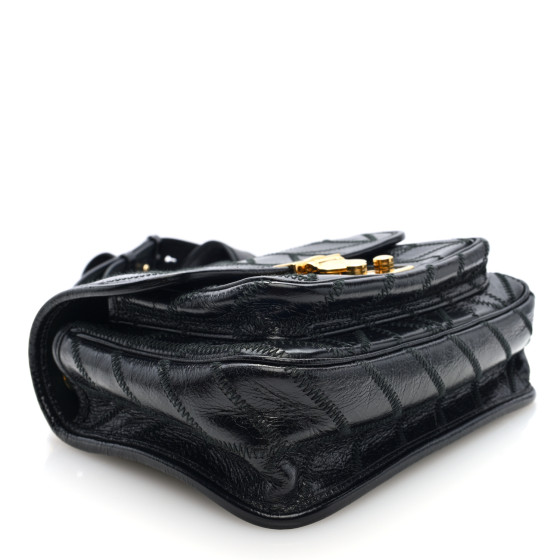 MIU MIU Vitello Shine Patchwork Crossbody Bag Black 1690546