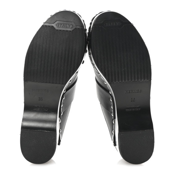 HERMES Calfskin Calya Mules 35 Black 1698828 | FASHIONPHILE