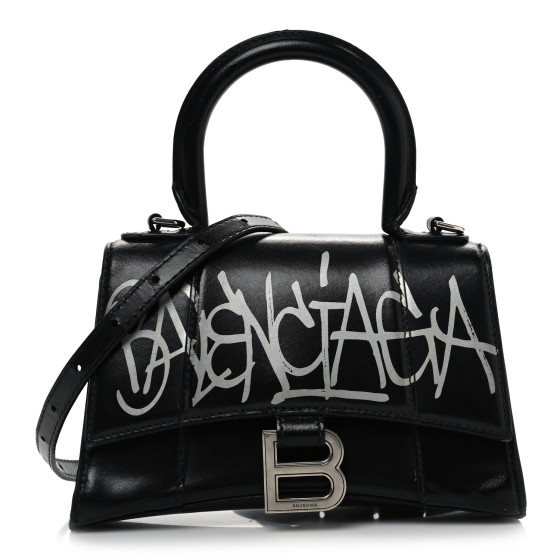 BALENCIAGA Box Calfskin Graffiti Logo Hourglass Top Handle