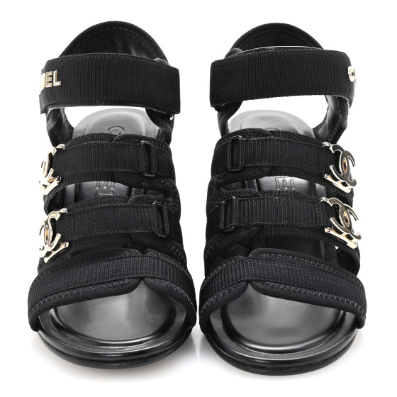 CHANEL Fabric Metal CC Logo Sandals 36 Black 1700430