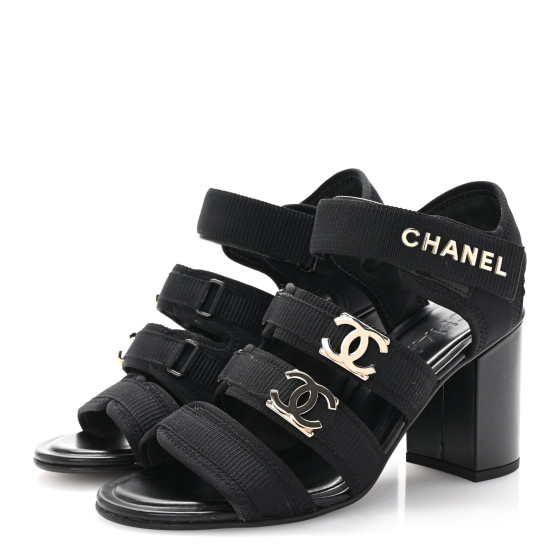 CHANEL Fabric Metal CC Logo Sandals 36 Black 1700430