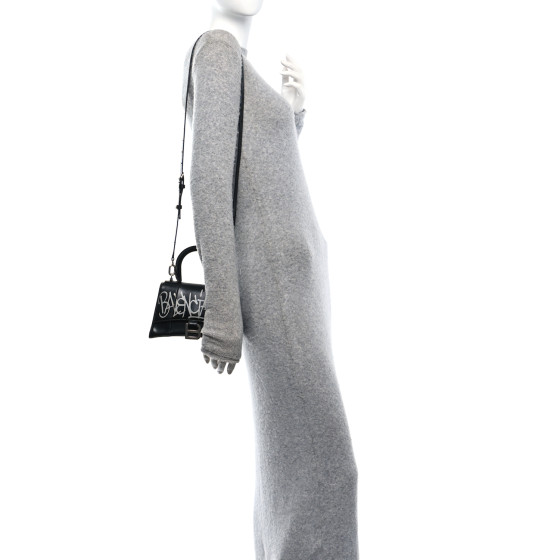 BALENCIAGA Box Calfskin Graffiti Logo Hourglass Top Handle