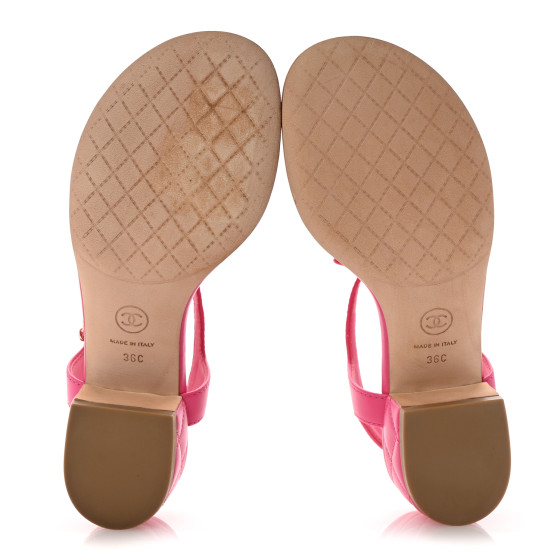 CHANEL Lambskin Chain CC Logo Thong Sandals 36 Fuchsia