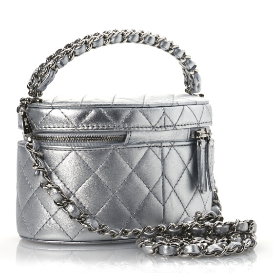 CHANEL Metallic Calfskin Quilted Fancy Box Vanity Case With