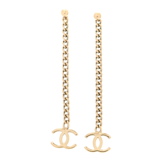 CHANEL CC Long Drop Earrings Gold 1683562 | FASHIONPHILE