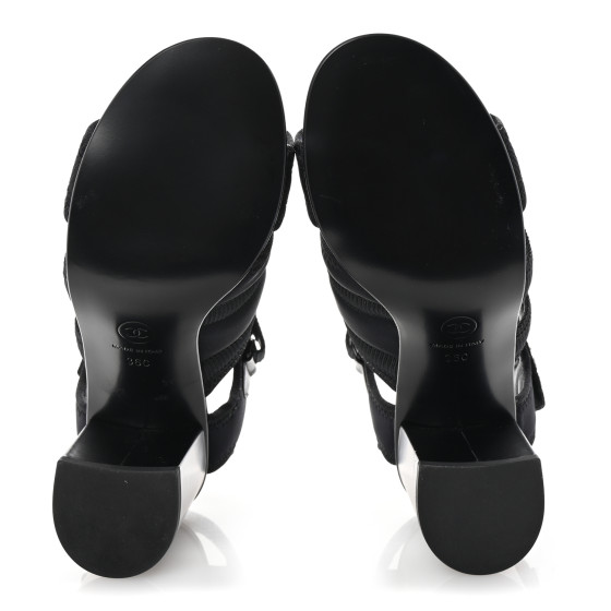 CHANEL Fabric Metal CC Logo Sandals 36 Black 1700430
