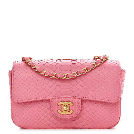 CHANEL Snakeskin Mini Rectangular Flap Pink