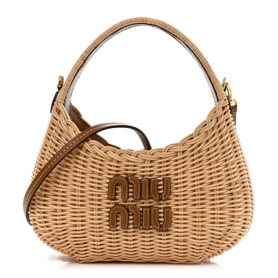 MIU MIU Wicker Wander Hobo Tan 1366442 | FASHIONPHILE