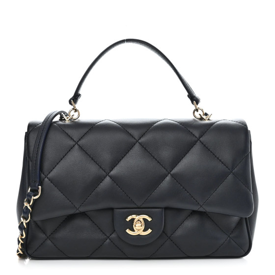 Lambskin Quilted Easy Carry Flap Navy