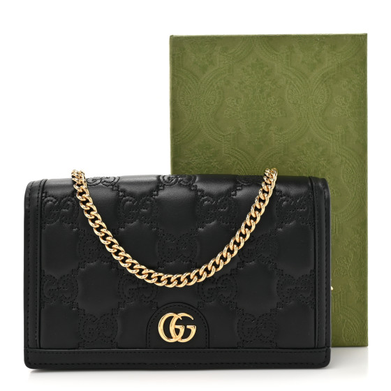 【GUCCI】GG MATELASSE WALLET GG Matelassé wallet on chain in black leather | GUCCI® US
