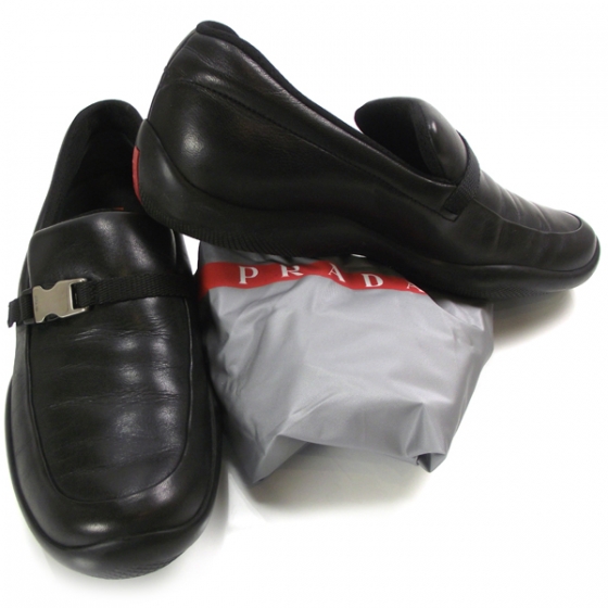 PRADA Leather Sport Loafers 37 Black 20121 | FASHIONPHILE