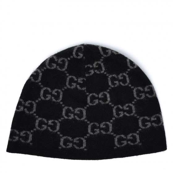 GUCCI Cashmere GG Monogram Beanie Hat Black 549219